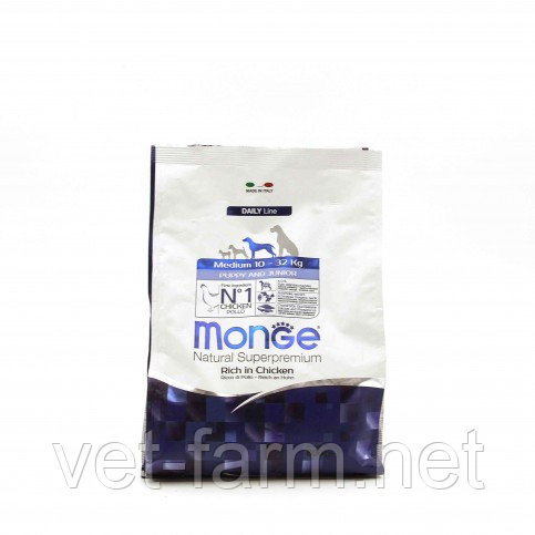 MONGE DOG MEDIUM ADULT RICH IN CHICKEN, КОРМ ДЛЯ СОБАК СРЕДНИХ ПОРОД С КУРИЦЕЙ, 800 Гр