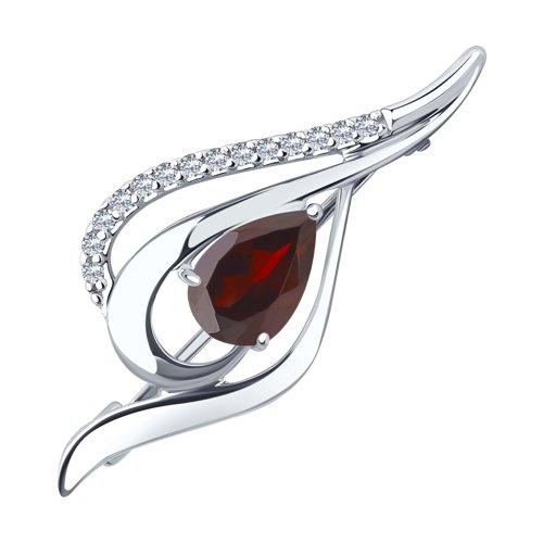 Брошь DIAMANT ( SOKOLOV ) серебро с родием, гранат фианит , замок-булавка 94-340-01045-2