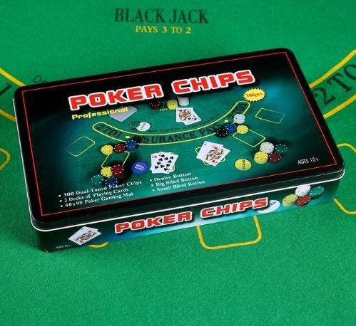 Набор для покера Poker set: 2 колоды карт по 54 шт., 300 фишек, сукно 60х90см