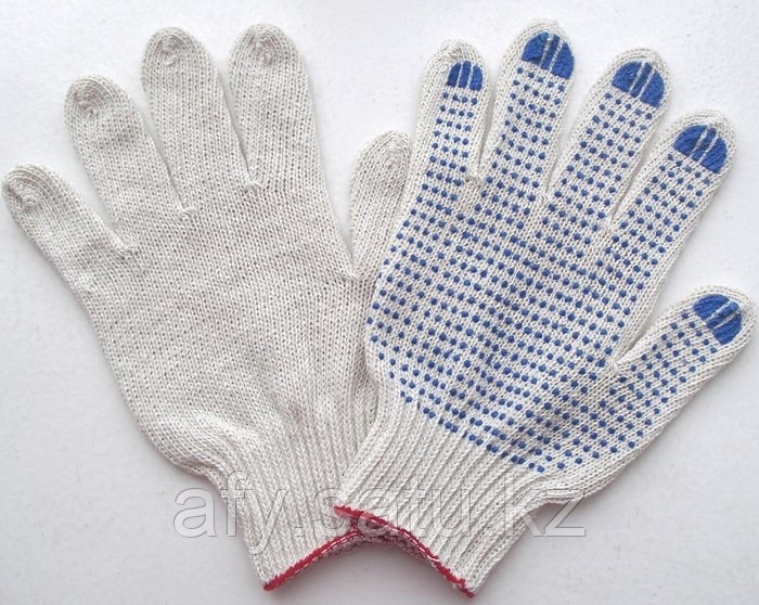 Рабочие перчатки трикотажные кругловязаные с ПВХ покрытием.