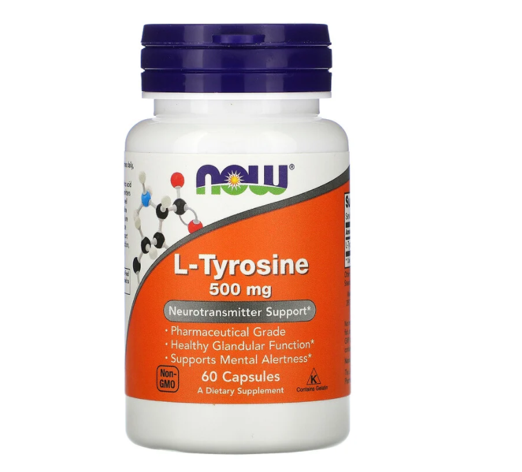 Now Foods, L-Tyrosine, 500 mg, 60 Capsules - фото 1 - id-p86685244