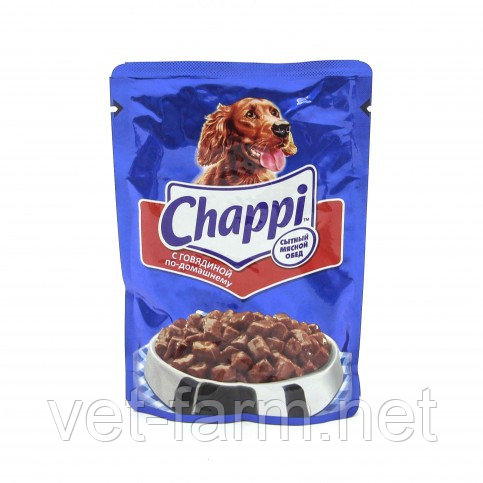 Корм для взрослых собак Chappi с говядиной по-домашнему, 100г.