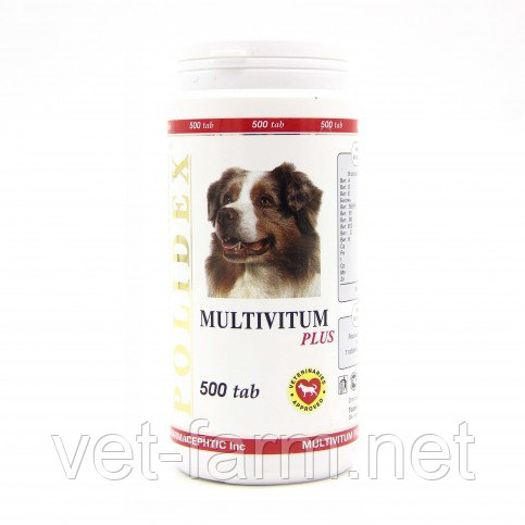 POLIDEX Multivitum Plus, Полидекс, Мультивитамины Для Собак, 500 Табл