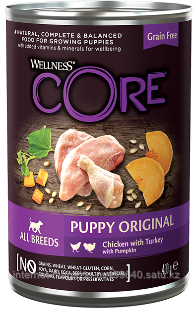 Влажный беззерновой корм для щенков всех пород Wellness Core 95 курица с индейкой и тыквой