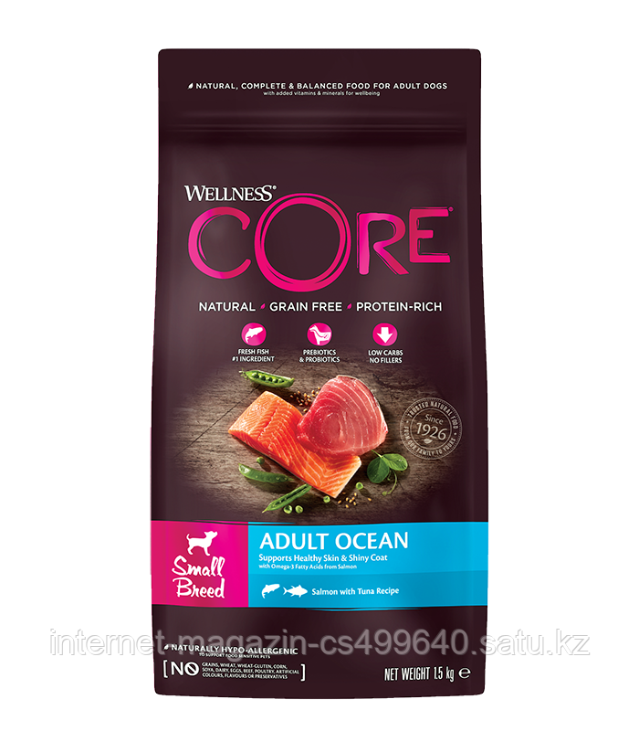 Сухой беззерновой корм для собак мелких пород Wellness Core Adult Small Breed Ocean лосось с тунцом