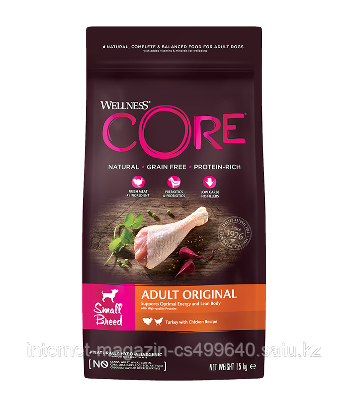 Сухой беззерновой корм для собак мелких пород Wellness Core Adult Small Breed Original курица с индейкой