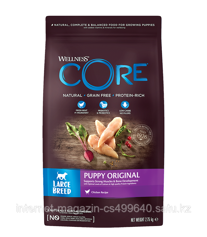 Сухой беззерновой корм для щенков крупных пород Wellness Core Puppy с курицей