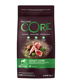 Сухой беззерновой корм для собак всех пород Wellness Core Adult Lamb ягненок с яблоком