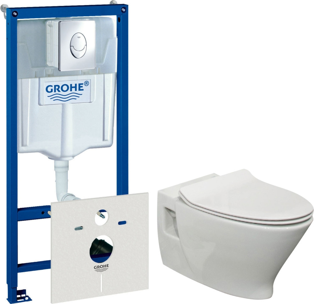 Комплект Система инсталляции для унитазов Grohe Rapid SL 38750001 4 в 1 с кнопкой смыва + Чаша для унитаза