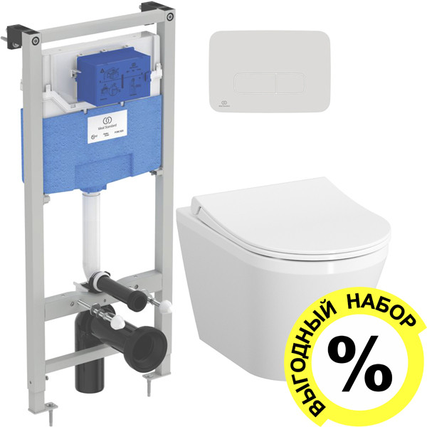 Унитаз подвесной VitrA Integra 7040B003-0075 безободковый + система инсталляции + кнопка смыва