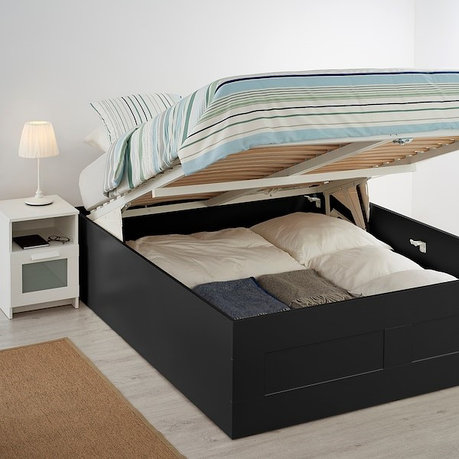 Кровать с подъемным механизмом БРИМНЭС черный 140x200 см ИКЕА, IKEA, фото 2