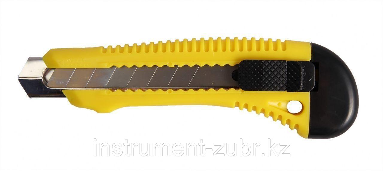 Нож упрочненный из АБС пластика со сдвижным фиксатором FORCE, сегмент. лезвия 18 мм, STAYER