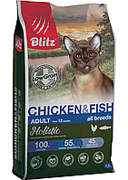 Низкозерновой сухой корм для кошек всех пород Blitz Holistic Cat Chicken&Fish курица рыба, фото 1