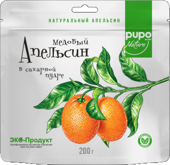 Фрукты сушенные PUPO "Апельсин медовый в сахарной пудре" 200гр Дой-пак (10шт - упак)