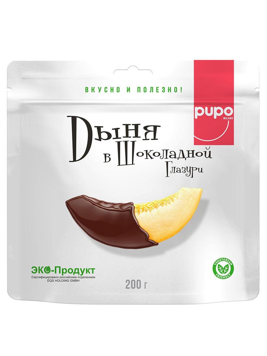 Фрукты сушенные в шоколадной глазури  PUPO "Дыня" 200гр Дой-пак (10шт - упак)