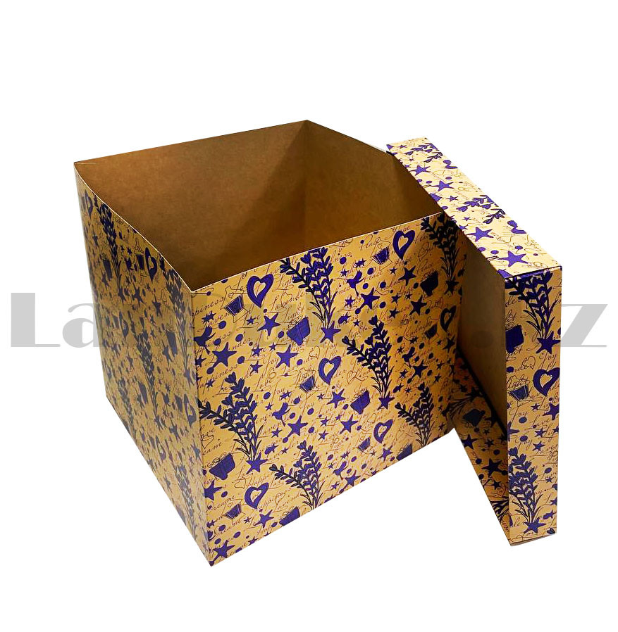 Подарочная коробка M (15x15x15) квадратная со съемной крышкой в цветочной тематике с фиолетовыми цветами - фото 3 - id-p86817424