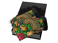 Набор: Павлопосадский платок, рукавицы, черный/разноцветный, фото 2