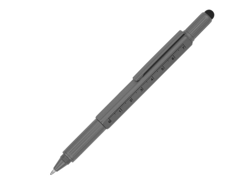 Ручка шариковая металлическая Tool, серый. Встроенный уровень, мини отвертка, стилус