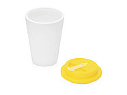 Пластиковый стакан Take away с двойными стенками и крышкой с силиконовым клапаном, 350 мл, белый/желтый, фото 2