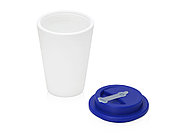 Пластиковый стакан Take away с двойными стенками и крышкой с силиконовым клапаном, 350 мл, белый/синий, фото 2