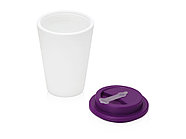 Пластиковый стакан Take away с двойными стенками и крышкой с силиконовым клапаном, 350 мл, белый/фиолетовый, фото 2