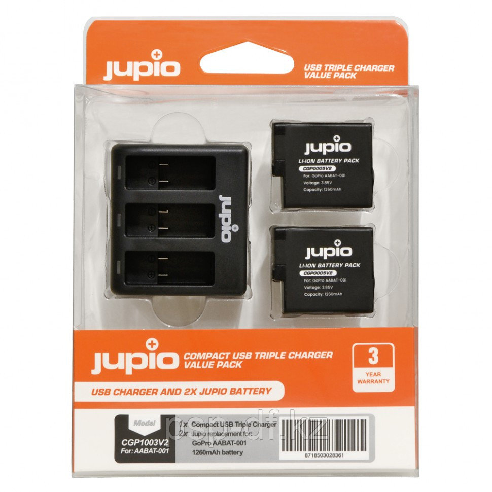 Jupio Value Pack: 2x Battery GoPro AABAT-001 HERO5/6/7 + Compact USB Triple Charger