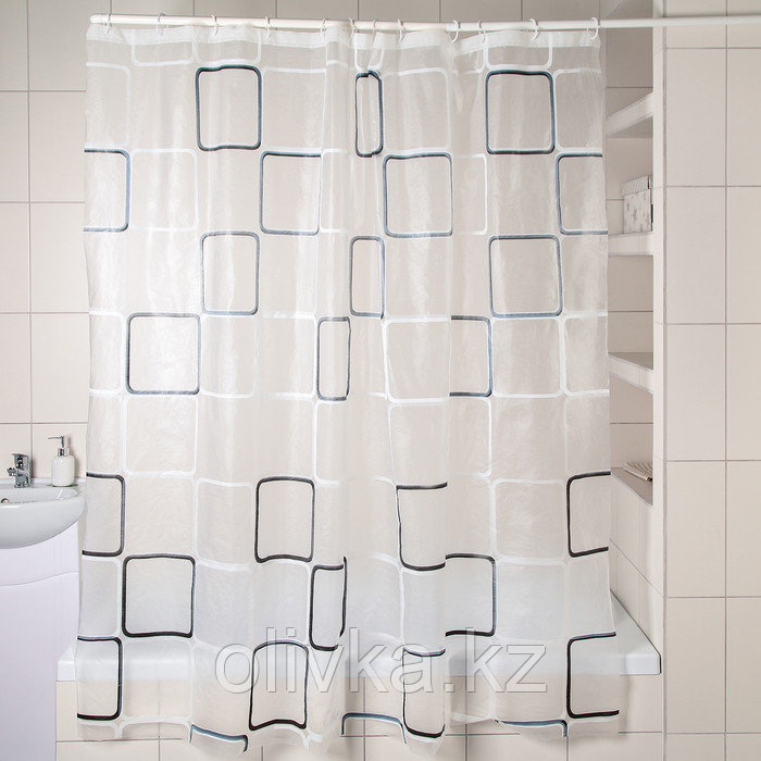 Штора для ванной комнаты Доляна «Квадраты», 180×180 см, PEVA