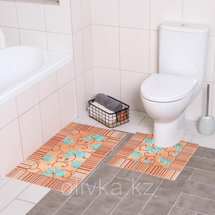Набор ковриков для ванны и туалета «Листья бежевые», 2 шт: 50×50, 50×85 см