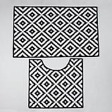 Набор ковриков для ванны и туалета Доляна «Грета», 2 шт: 50×80, 40×50 см, цвет чёрно-белый, фото 2