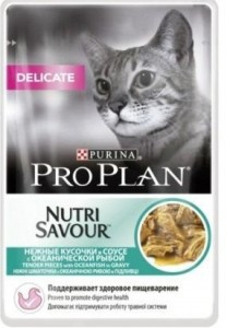 Pro Plan NutriSavour Delicate, для чувствительных кошек с океанической рыбой в соусе, пауч 85гр..