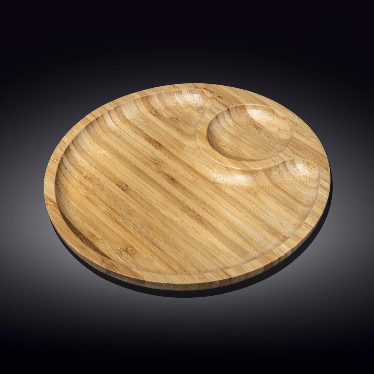 Сервировочное блюдо 25 см Wilmax бамбуковое круглое 2-х секционное - фото 1 - id-p86955267