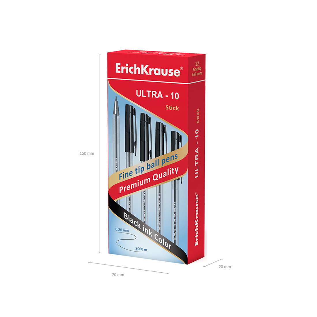 Ручка шариковая ErichKrause® ULTRA-10, цвет чернил черный (в коробке по 12 шт.)