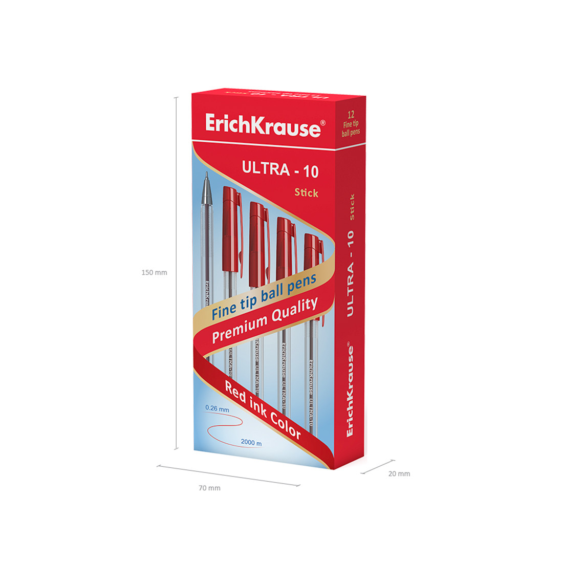 Ручка шариковая ErichKrause® ULTRA-10, цвет чернил красный (в коробке по 12 шт.)