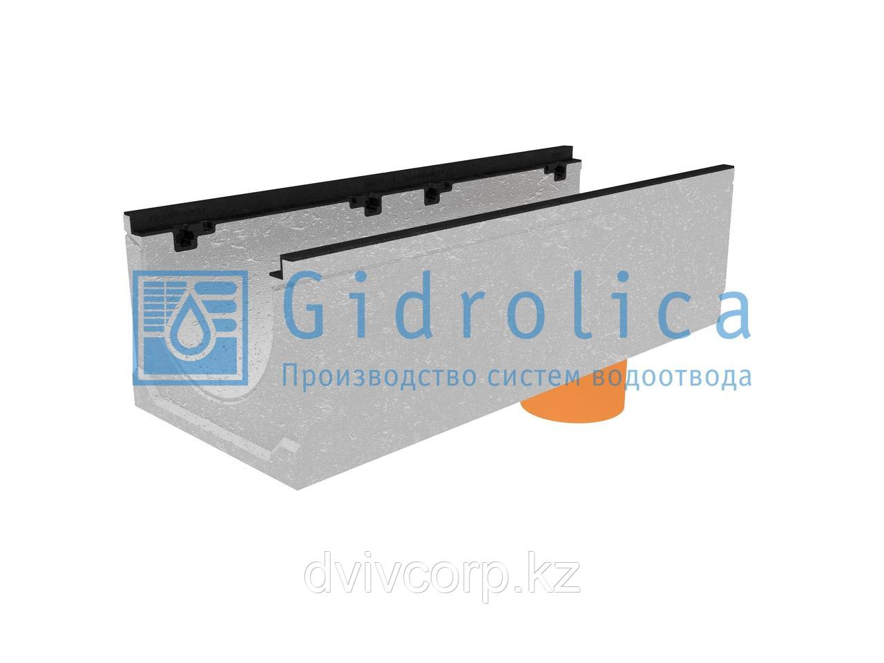 Лоток водоотводный бетонный коробчатый (СО-300мм), с чугунной насадкой, с водосливом КUв 100.39,9