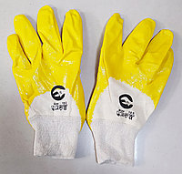 Перчатки х/б с желтым нитриловым покрытием.