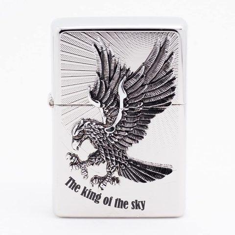 Зажигалка стальная газовая с крышкой с 3D декором VINTAGE STEEL LIGHTER (Серебряный / Орёл) - фото 1 - id-p87048136