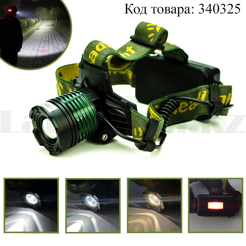 Налобный фонарь HEADLAMP 4LED с рассеивающей линзой 4 режима на аккумуляторе и батарейках К-12 - фото 1 - id-p87068621