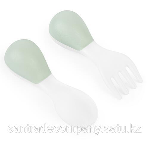 Набор столовых приборов Happy Baby (ложка и вилка) детский White and Olive