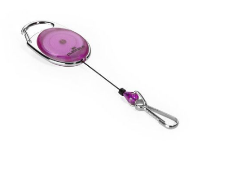 Рулетка для бейджа "Durable Style", вытяжной механизм до 80см, овальная, карабин, фиолетовая