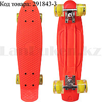 Пенни борд подростковый 56*15 Penny Board с гелевыми светящимися желтыми колесами оранжевый