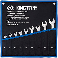 KING TONY Набор комбинированных ключей, 8-19 мм, чехол из теторона, 9 предметов KING TONY 12D09MRN