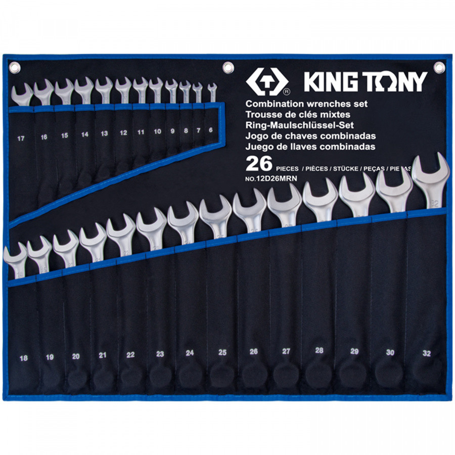 KING TONY Набор комбинированных ключей, 6-32 мм, чехол из теторона, 26 предметов KING TONY 12D26MRN