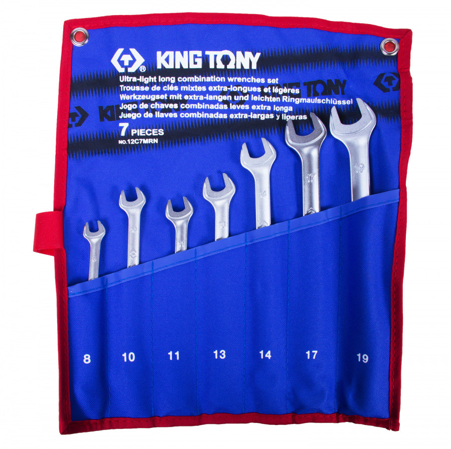 KING TONY Набор комбинированных удлиненных ключей, 8-19 мм, чехол из теторона, 7 предметов KING TONY 12C7MRN