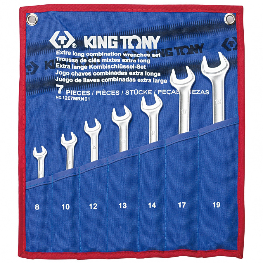 KING TONY Набор комбинированных удлиненных ключей, 8-19 мм, чехол из теторона, 7 предметов KING TONY 12C7MRN01