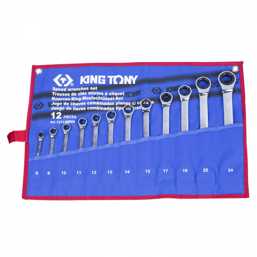 KING TONY Набор комбинированных трещоточных ключей, 8-24 мм, чехол из теторона, 12 предметов KING TONY