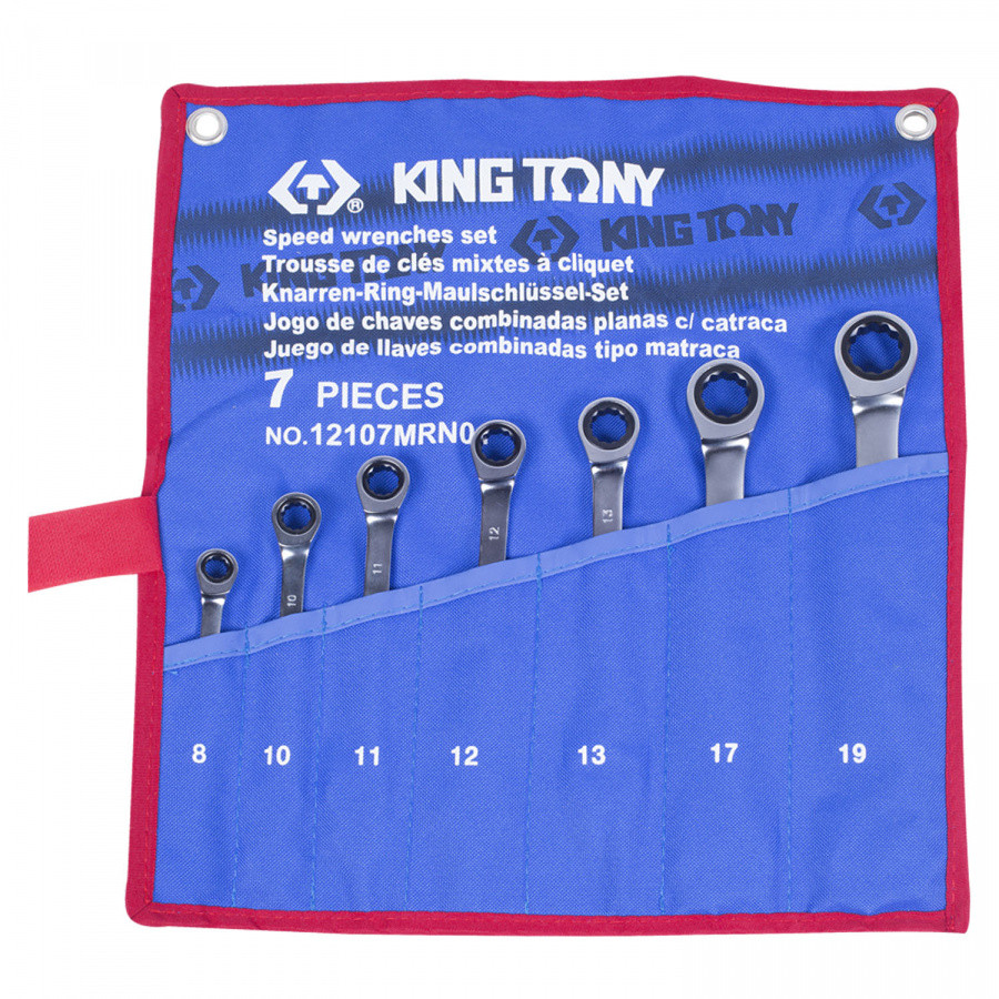 KING TONY Набор комбинированных трещоточных ключей, 8-19 мм, чехол из теторона, 7 предметов KING TONY