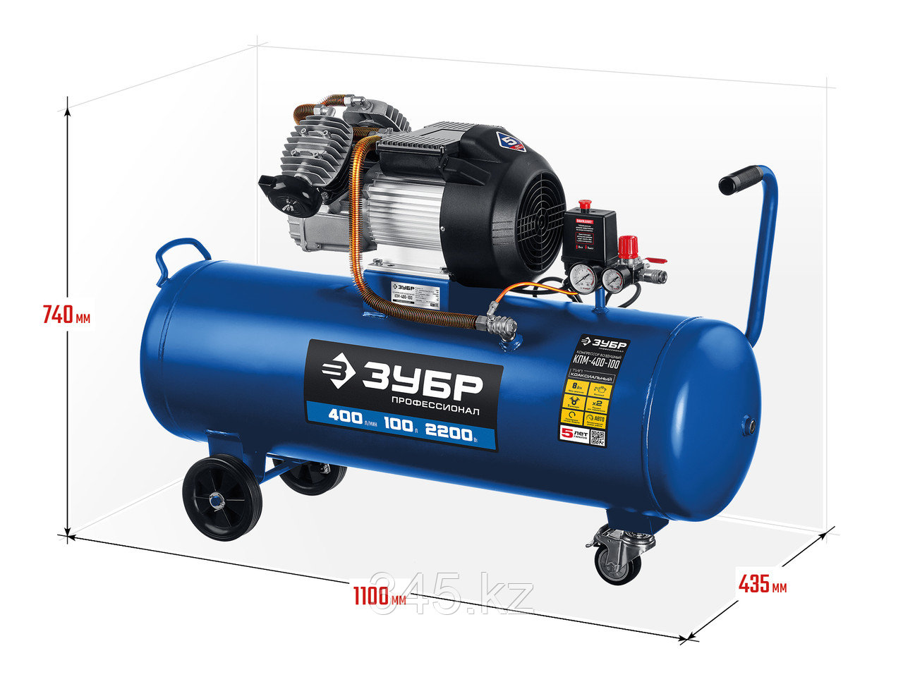 Компрессор воздушный, 400 л/мин, 100 л, 2200 Вт, ЗУБР - фото 2 - id-p87167262