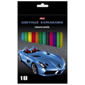 Карандаши цветные Hatber 18цв. МАШИНКИ карт.упаковка/европодвес, заточ.
