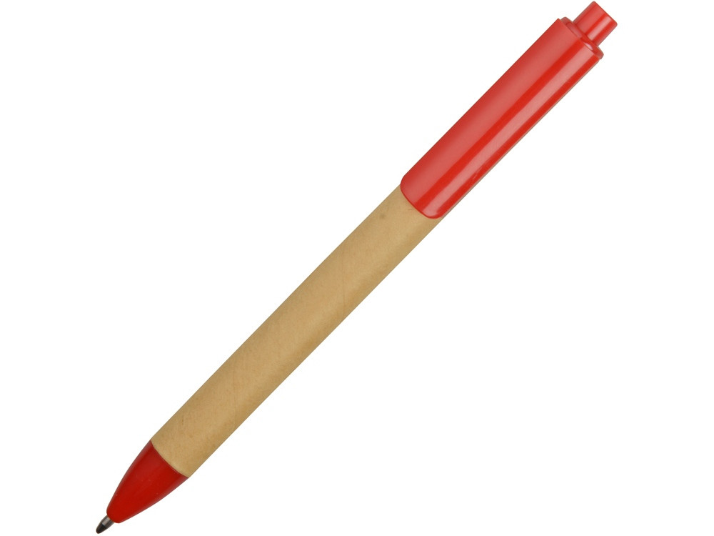 Ручка картонная пластиковая шариковая Эко 2.0, бежевый/красный - фото 2 - id-p87180497