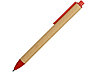 Ручка картонная пластиковая шариковая Эко 2.0, бежевый/красный, фото 3